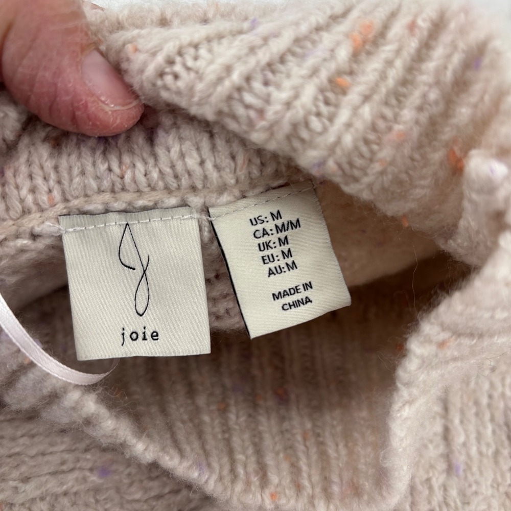 NWT Joie Women Sweater M Beige Cable Knit Mock Neck Tunic Wool Blend Cottagecore - Picture 3 of 10